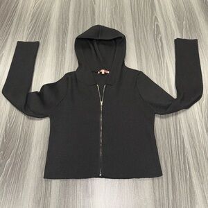 Bailey Rose lightweight fitted knit zip up hoodie sweater size medium black